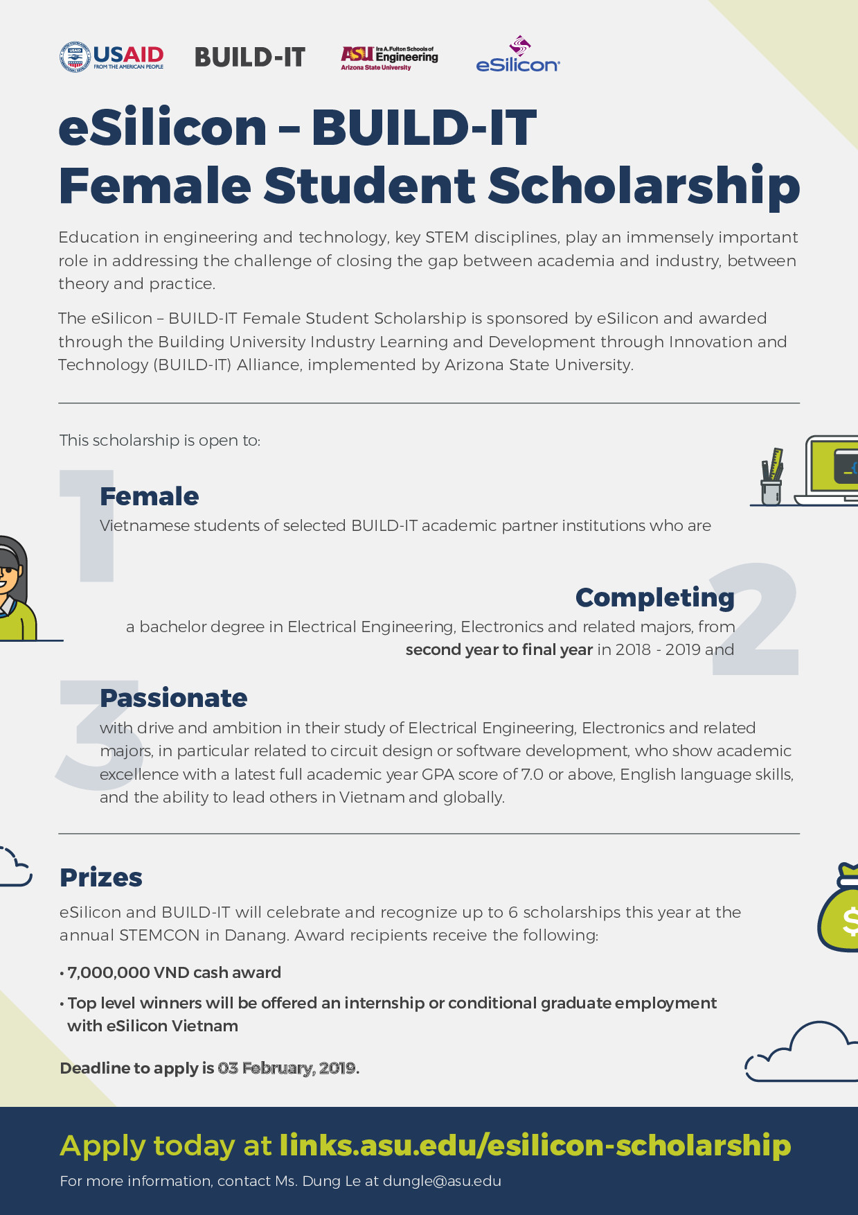 Thông tin về học bổng Nữ sinh “eSilicon BUILD-IT Female Engineering Student Scholarship”