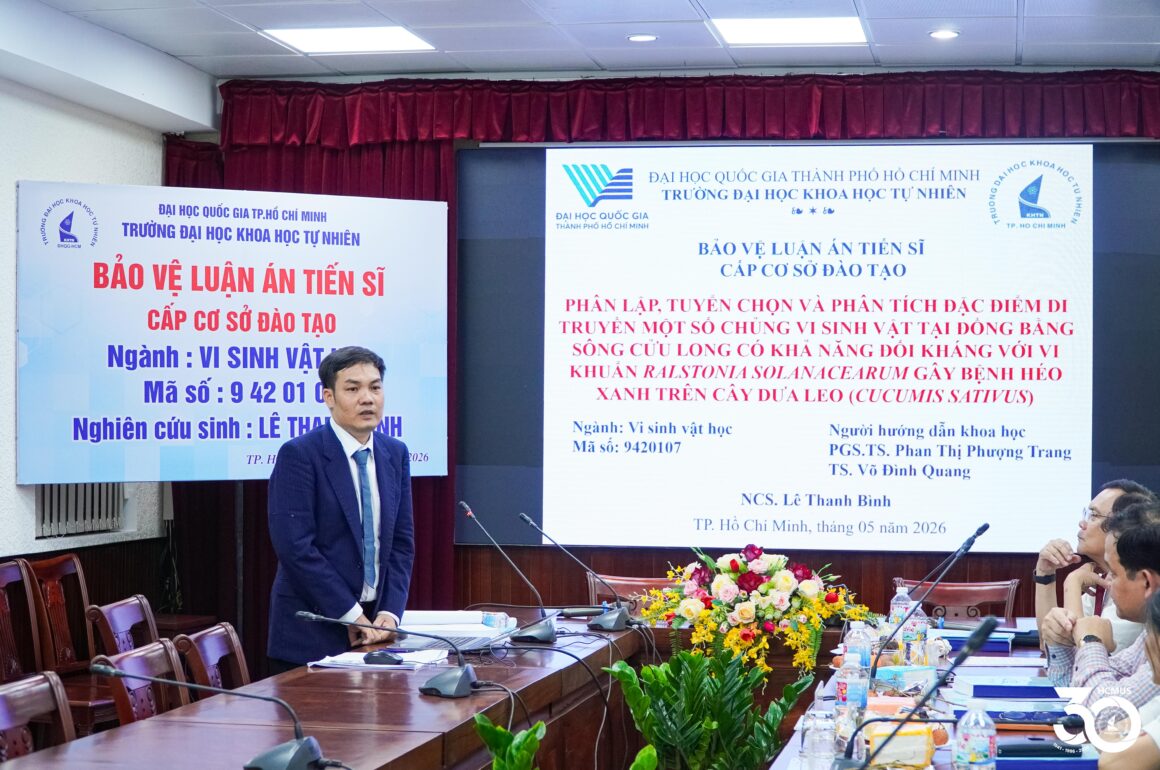 NCS Lê Thanh Bình bảo vệ thành công luận án tiến sĩ về ứng dụng vi sinh vật bản địa kiểm soát bệnh héo xanh trên dưa leo