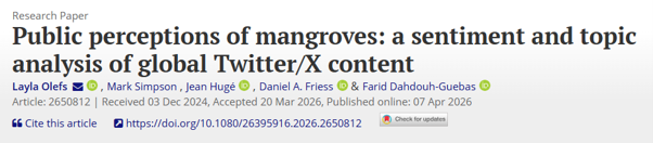 Public perceptions of mangroves: a sentiment and topic analysis of global Twitter/X content