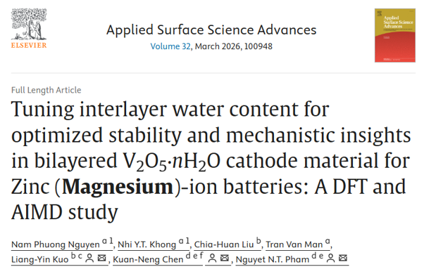 Picture1 Tuning interlayer water content for optimized stability and mechanistic insights in bilayered V2O5∙nH2O cathode material for Zinc (Magnesium)-ion batteries: A DFT and AIMD study