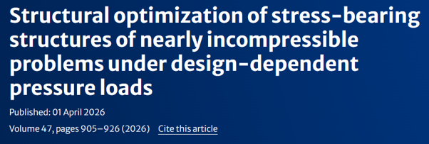 Structural optimization of stress-bearing structures of nearly incompressible problems under design-dependent pressure loads